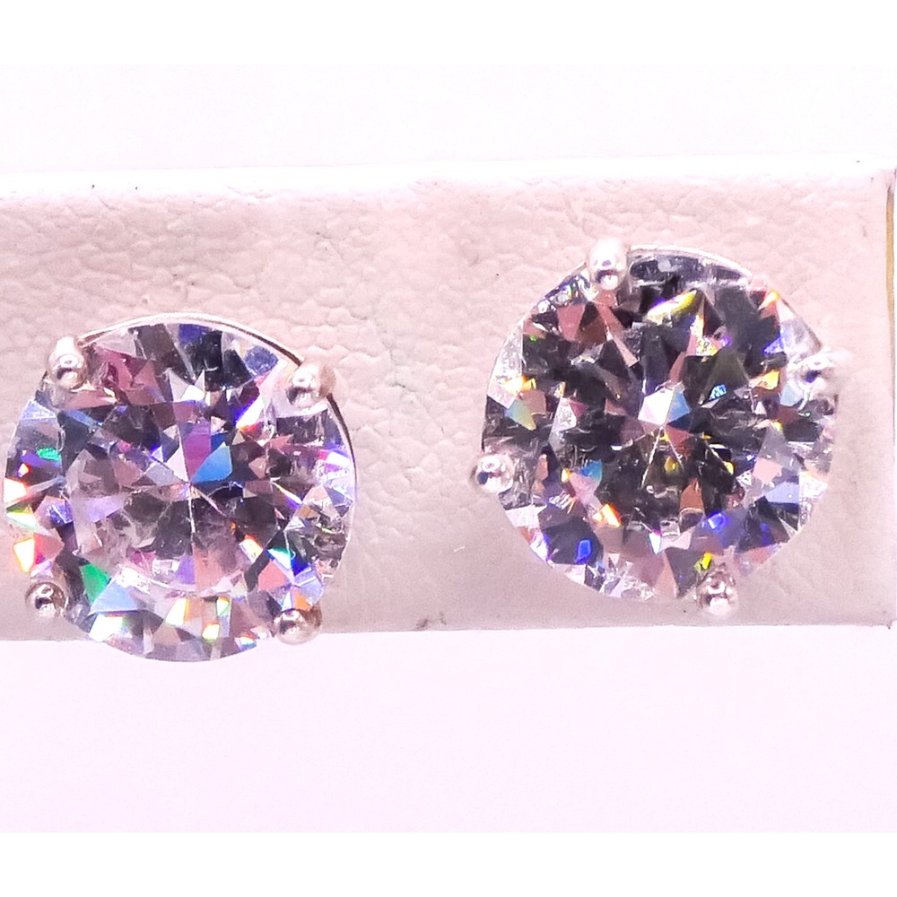 Sunstone Sterling Silver 925 Cubic Zirconia 7 CTW Solitaire Stud Earrings 10mm